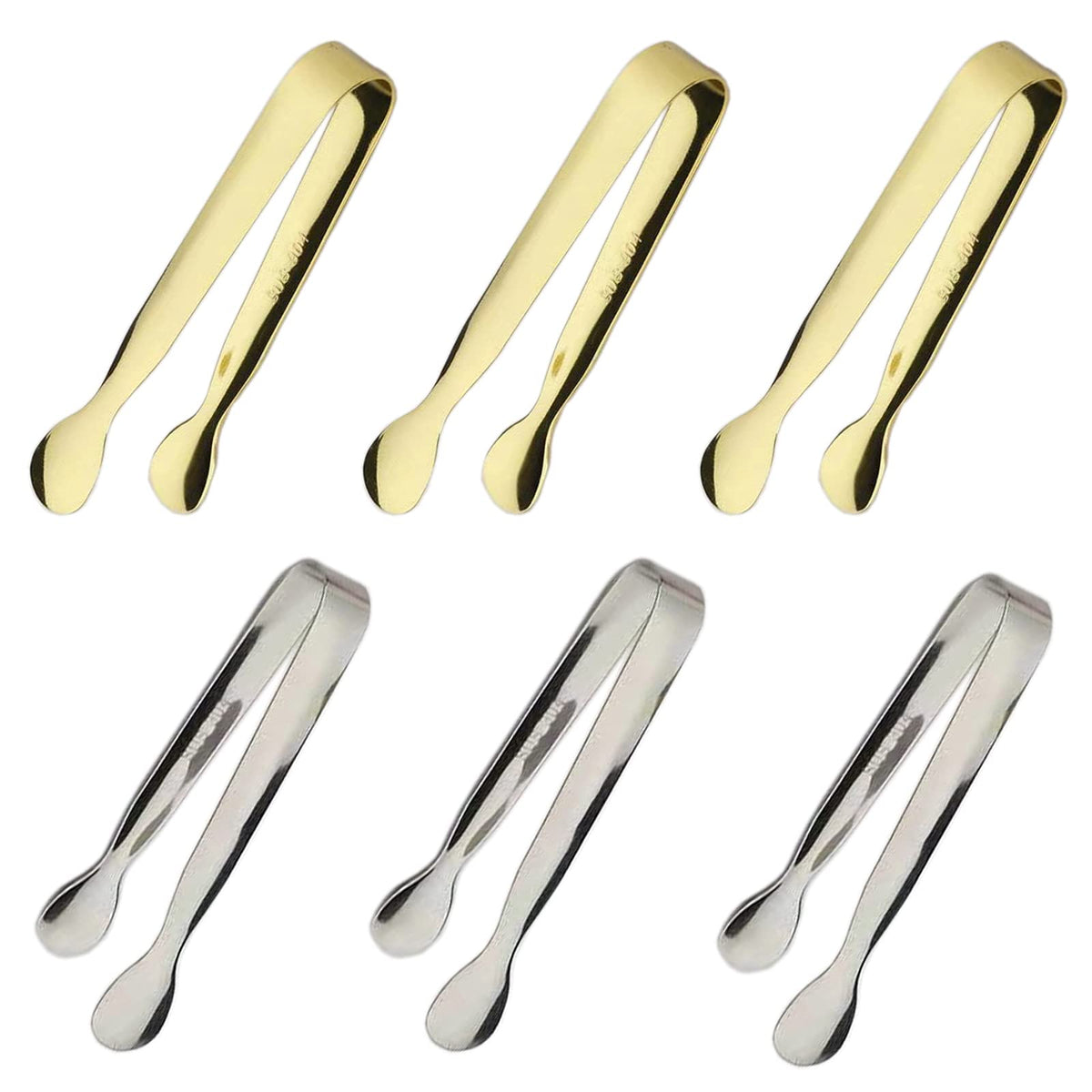 6PCS Ice Tongs Mini Sugar Tongs 4.25Inch Stainless Steel Kitchen Utensils Set,Small Serving Tong and Tiny Kitchen Tong for Appetizers,Tea Party, Coffee Bar, Desserts by Sunenlyst (Silver)