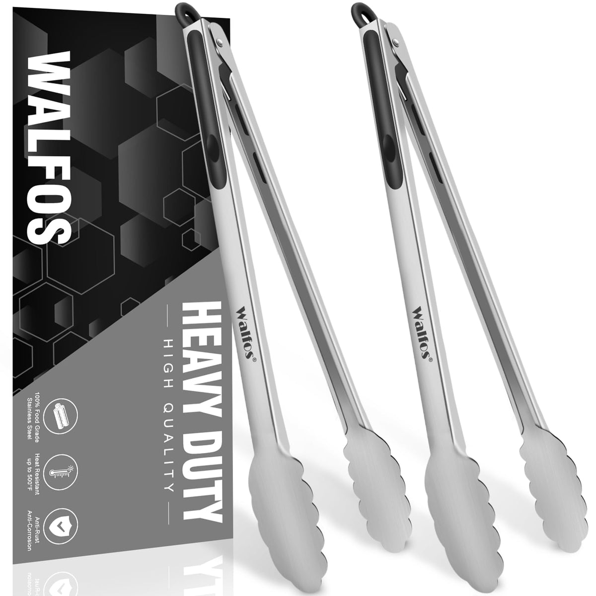 Food Grade Stainless Steel Kitchen Tongs for Cooking,BBQ - 7 ,9 and 12 Inch,Set of 3 Heavy Duty Locking Metal Food Tongs Non-Slip Grip