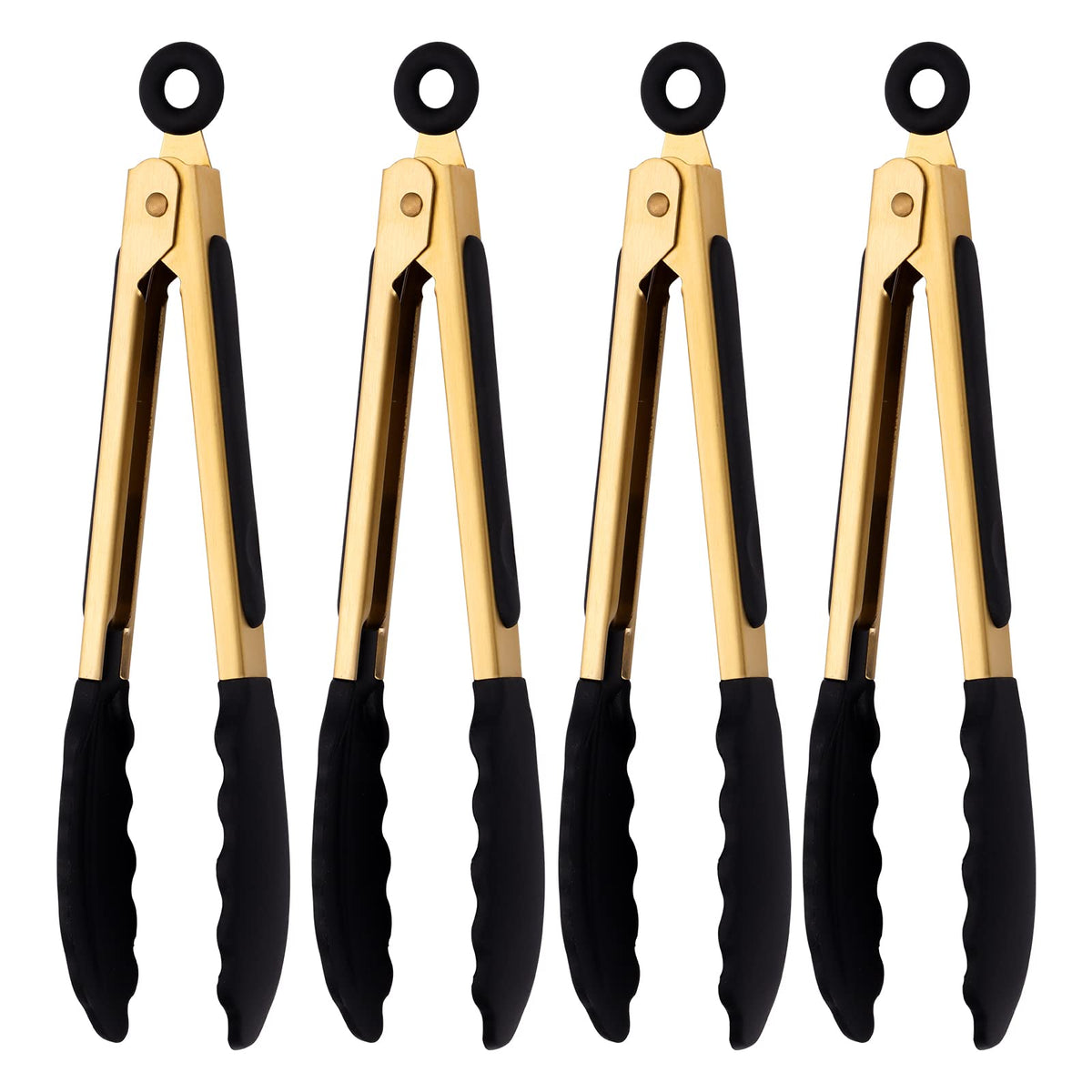 Stainless Steel Classic Kitchen Serving Food Party Gold Tongs 9" and 12" Cooking Tong with BPA Free Silicone Tips, Dishwasher Safe Serving Tools(set of 2)