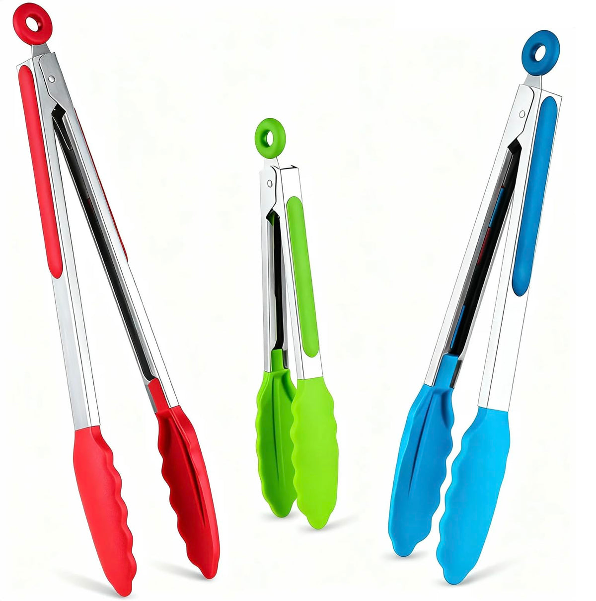6PCS 7-Inch Silicone Tongs Set, Stainless Steel Tongs with Silicone Tips