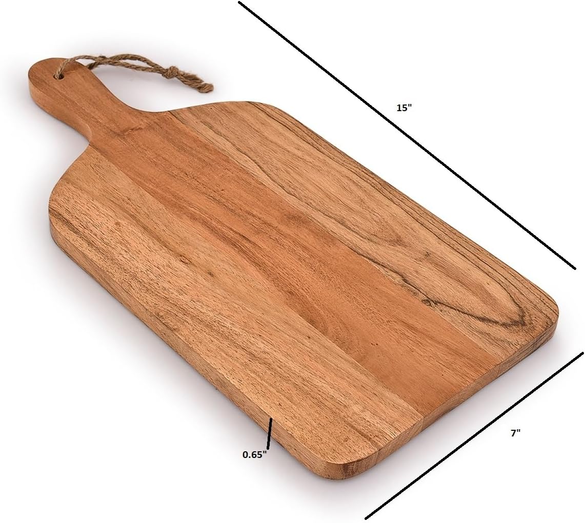 Samhita Acacia Wood Paddle Cutting Boards with handle for Kitchen, Cheese, and Food Serving Tray, Charcuterie Boards (15" x 7" x 0.65")