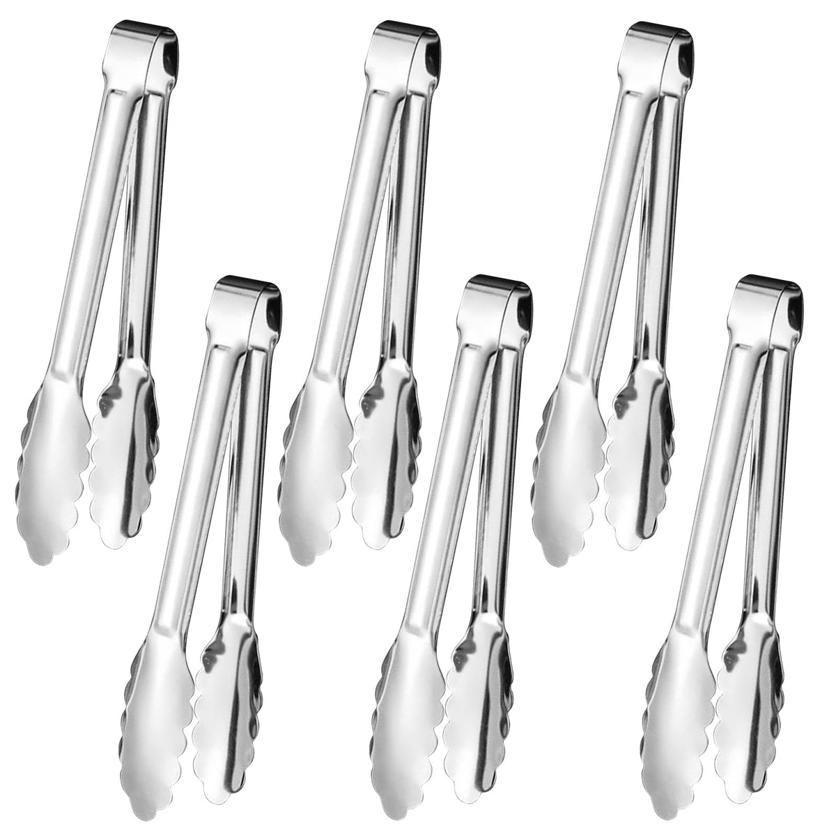 6pcs Stainless Steel Serving Tongs Gold or Silver Plated 9inch Heavy Duty Durable BBQ Clamps Design for Weddings Parties Banquets Buffets Family Gatherings Kitchen Cooking Serving Clip