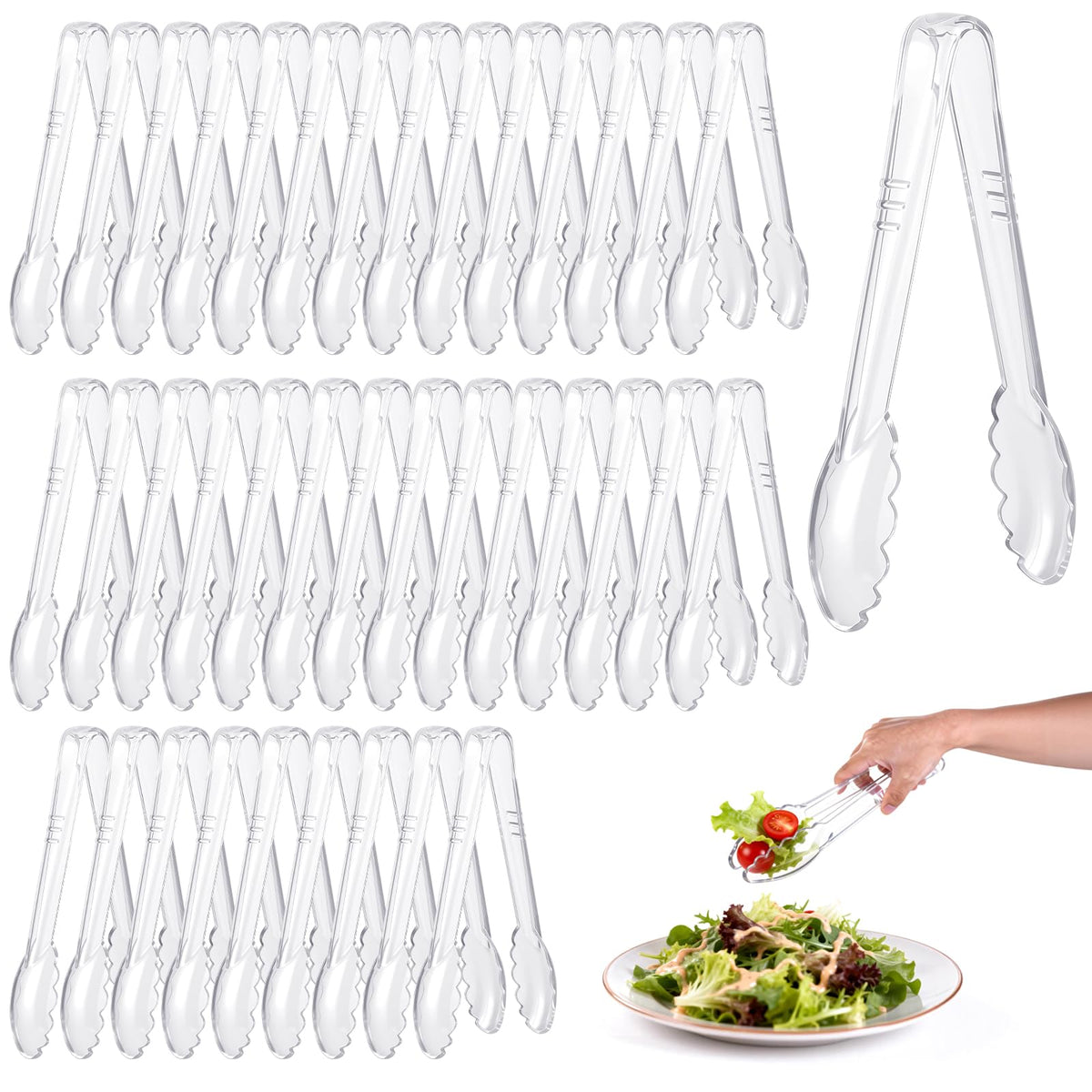 Mwellewm 24 Pc Plastic Tongs for Serving 9 Inch Bulk Reusable or Disposable Tongs Heavy Duty Hard Serving Utensils Set Large Salad Tong for Kitchen Party Food Buffet Appetizer BBQ Event Catering Black
