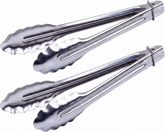 Winco 9" Silver Heavy-Duty Utility Stainless Steel Tongs