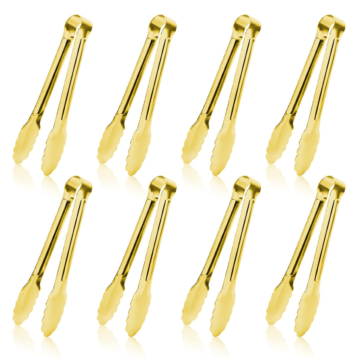 8PCS Gold Mini Metal Tongs, 5" Stainless Steel Serving Tiny Tong, Small Kitchen Accessories for Appetizer, Ice, Sugar Cube, Salad, Toaster, Desserts (Gold, 5 INCH)