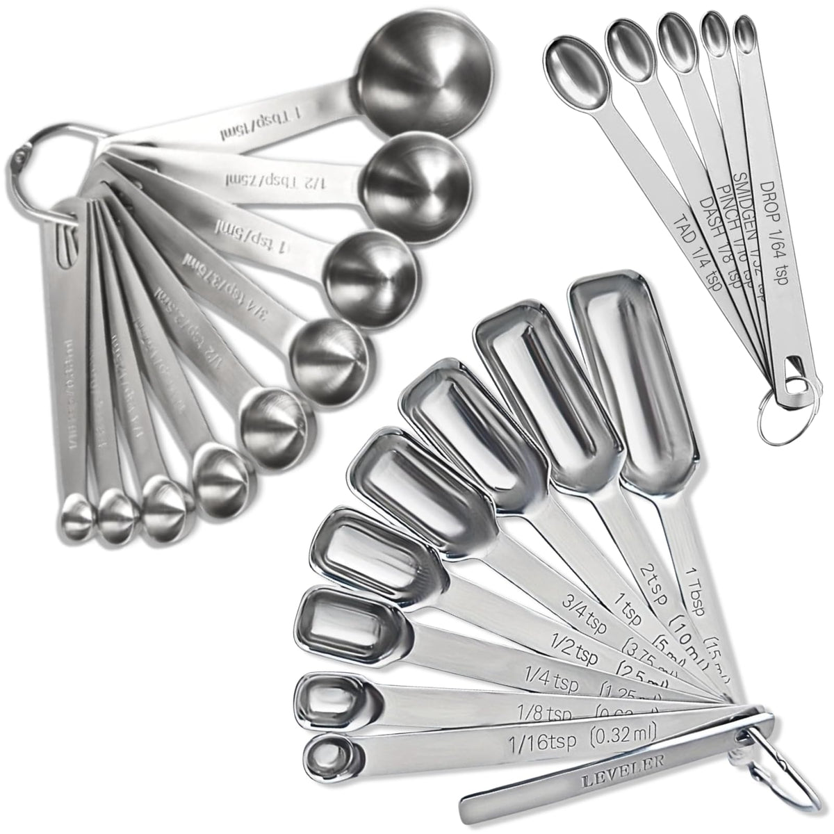 14PCS Measuring Spoons Set, 1 tbsp, 1/2 tbsp, and 1-1/16tsp Stainless Steel Measuring Spoons for Cooking Baking Spice Jars and Liquid Ingredients