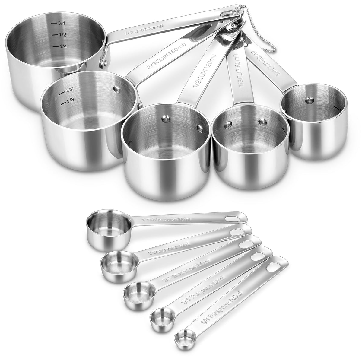 KEAWELL Premium 18/10 Measuring Spoons Set (Silver, 5PC Measuring Spoons)