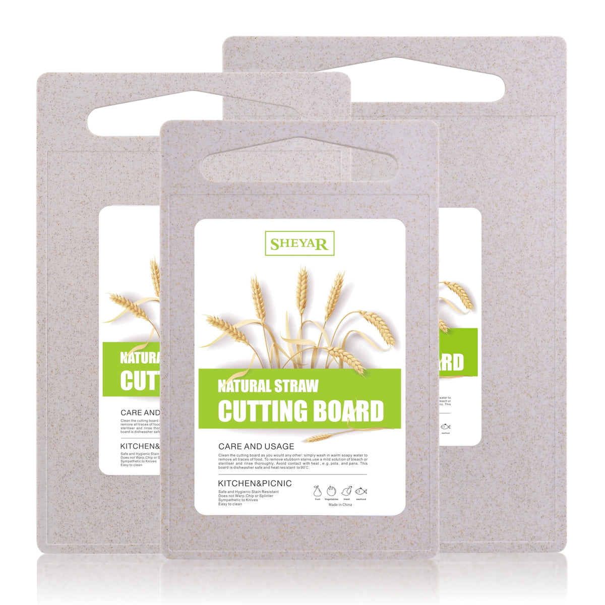 Cutting Board for Kitchen, Wheat Straw Fiber Cutting Board, Dish Washer Safe, w/Juice Grooves for Meat, Veggies, Easy Grip Handle, Non-slip Surface Eco-friendly Serveware Accessories (10‘x6.3’)