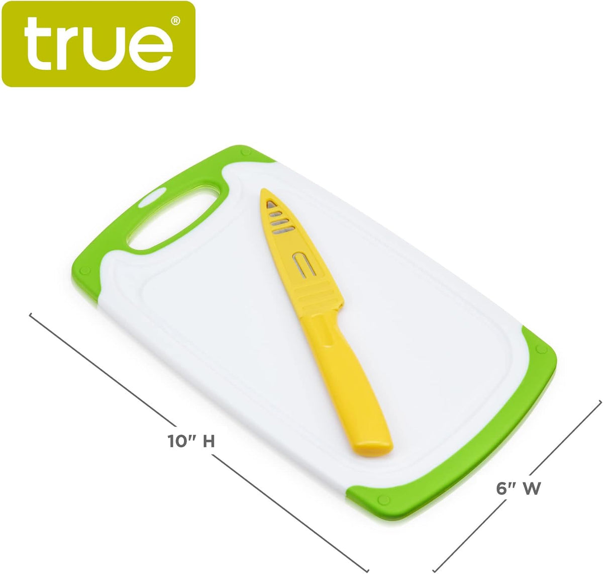 True Small Cutting Board with Stainless Steel Blade Pairing Knife, Non Slip Silicone Grip Plastic Chopping Boards and Knives for Prepping Fruits, Vegetables, Cocktail Ganishes. 2-Piece Set