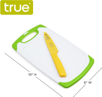 True Small Cutting Board with Stainless Steel Blade Pairing Knife, Non Slip Silicone Grip Plastic Chopping Boards and Knives for Prepping Fruits, Vegetables, Cocktail Ganishes. 2-Piece Set