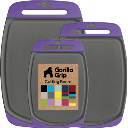 GORILLA GRIP BPA-Free Reversible Kitchen Cutting Board, Set of 3, Black