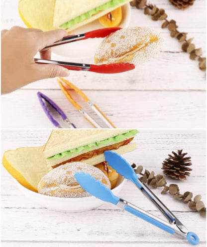 ZHIYE 4Pcs Silicone Tongs, Kitchen Tongs 7” Non-slip & Easy Grip Stainless Steel Handle - Smart Locking Clip - Heat Resistant, Food Grade