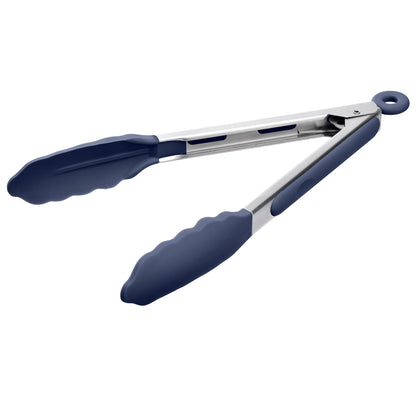 Doosu Kitchen Tongs with Silicone Tips for Cooking Serving (3Pcs, Navy)