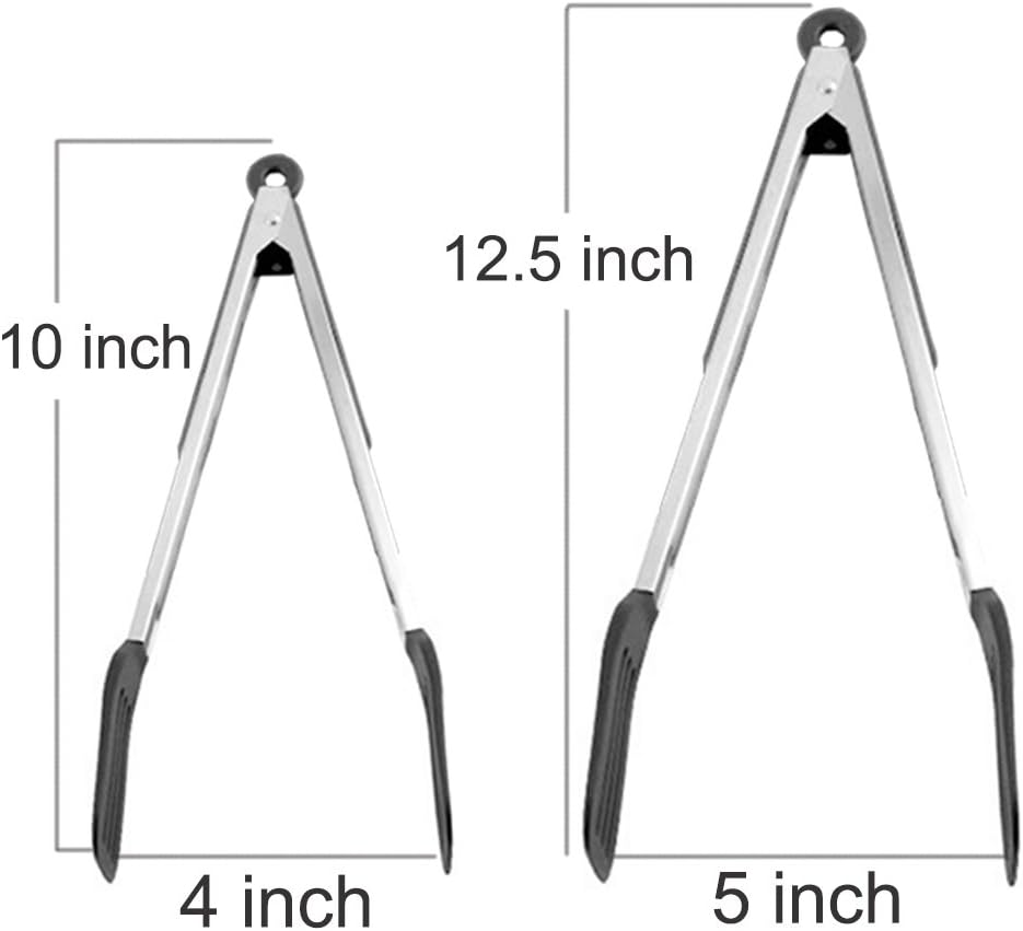Cooking Tongs 9" and 12" Stainless Steel Kitchen Silicone Serving Tongs