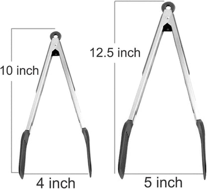 Cooking Tongs 9" and 12" Stainless Steel Kitchen Silicone Serving Tongs
