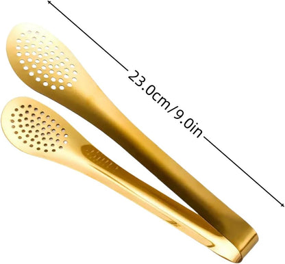 4pcs Gold Buffet Tongs with Drip Holes, 9in Kitchen Food Serving Utensils