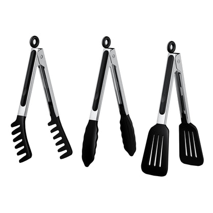 HST Tongs for Cooking with Silicone Tips 3 Pack, Kitchen Tongs (9", Black)