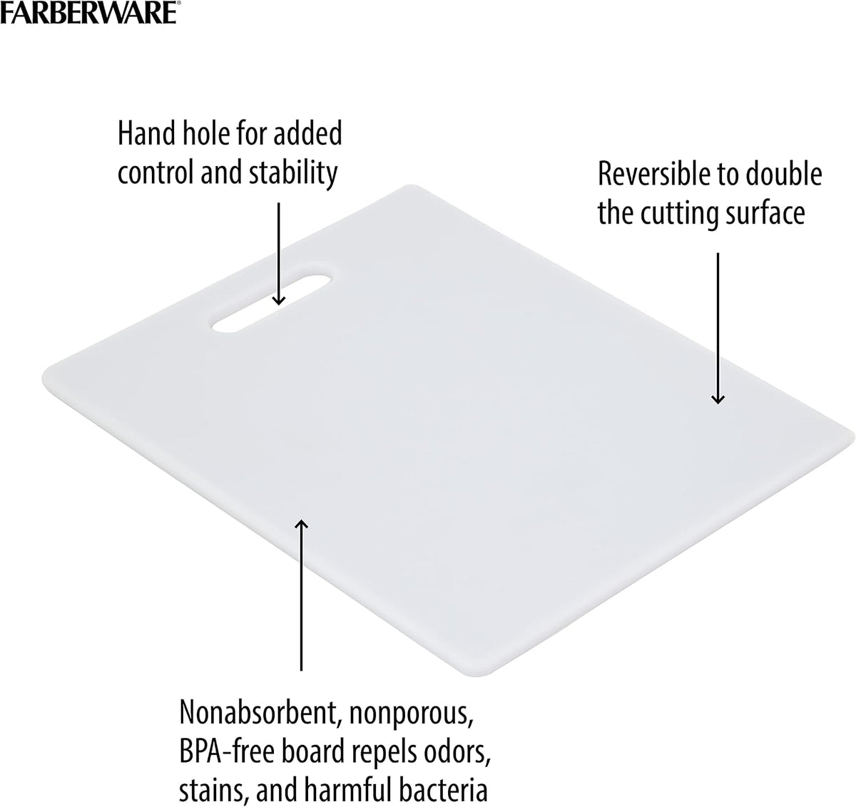 FARBERWARE Reversible Plastic Cutting Board, 8x10 Inch, White, Dishwasher Safe, Non-Porous and Durable for Chopping, Slicing, Prep, Easy to Store