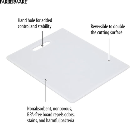 FARBERWARE Reversible Plastic Cutting Board, 8x10 Inch, White, Dishwasher Safe, Non-Porous and Durable for Chopping, Slicing, Prep, Easy to Store