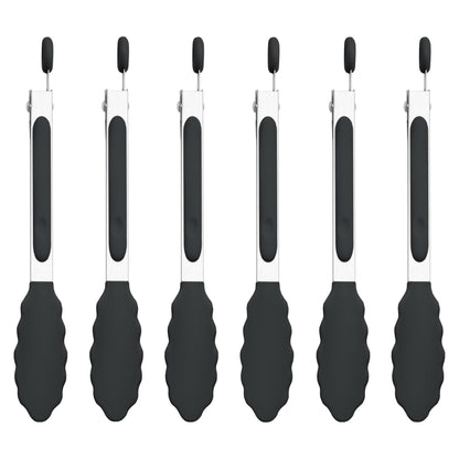 6PCS 7-Inch Silicone Tongs Set, Stainless Steel Tongs with Silicone Tips