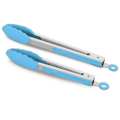 2 Pack Silicone Kitchen Tongs, 9 & 12 Inch, Stainless Steel, Black