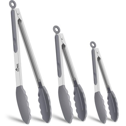 HOTEC Stainless Steel Kitchen Tongs with Silicone Tips, Set of 3-7",9" &12"