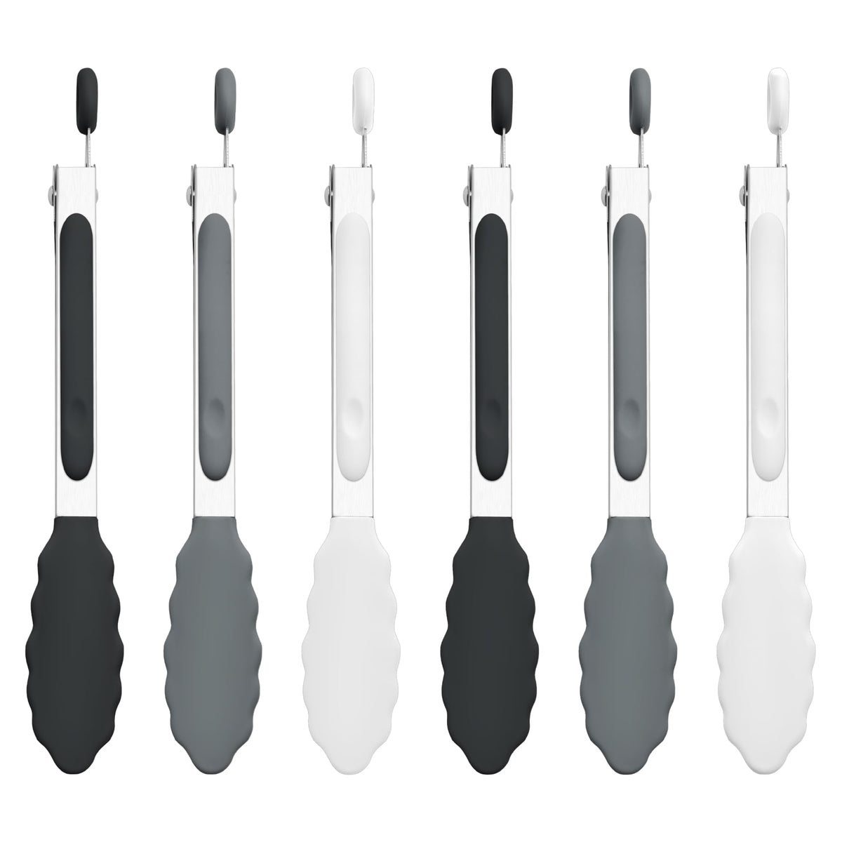 6PCS 7-Inch Silicone Tongs Set, Stainless Steel Tongs with Silicone Tips