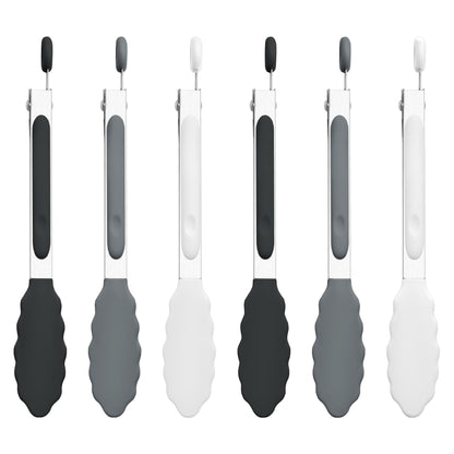 6PCS 7-Inch Silicone Tongs Set, Stainless Steel Tongs with Silicone Tips