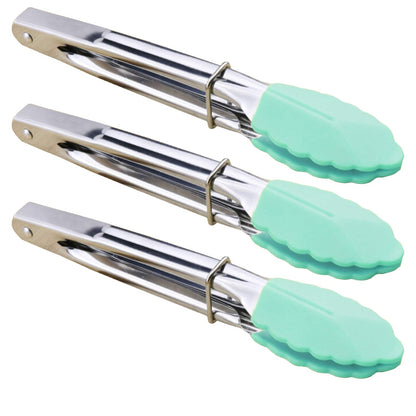HINMAY Small Tongs with Silicone Tips 7-Inch Mini Serving Tongs, Set of 6