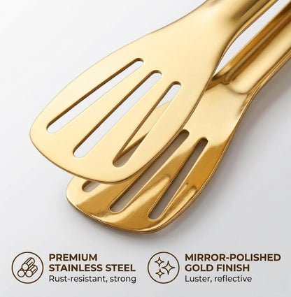 Gold Serving Tongs Kitchen Tongs,Buffet Tongs,JXHAPY Stainless Steel Gold Plated Food Tong Salad Tongs Serving Tong,small tongs 6 Pack (7 Inch)
