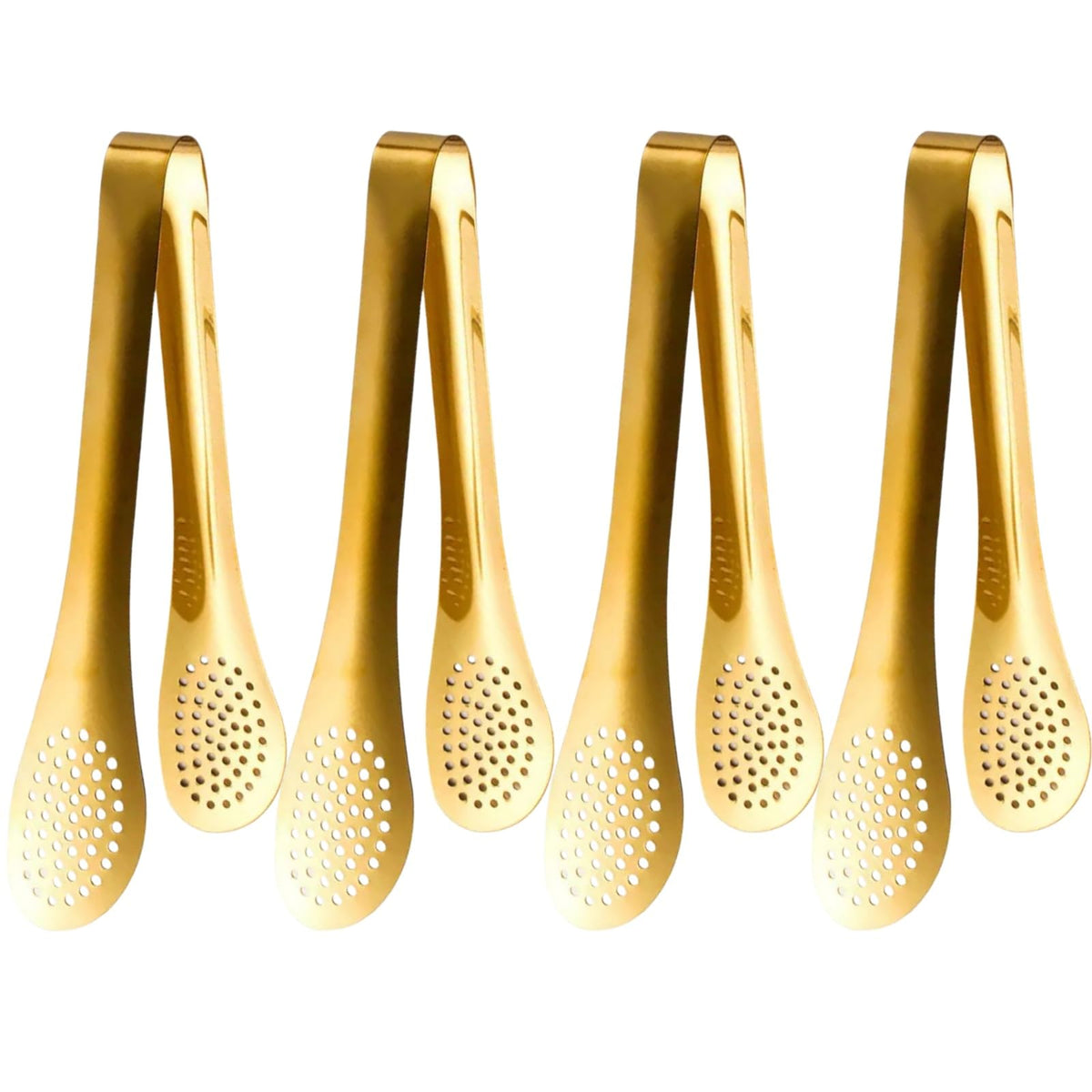 4pcs Gold Buffet Tongs with Drip Holes, 9in Kitchen Food Serving Utensils
