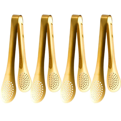 4pcs Gold Buffet Tongs with Drip Holes, 9in Kitchen Food Serving Utensils