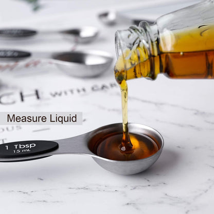 Magnetic Measuring Spoons Set of 7 Stainless Steel Dual Sided Tablespoon