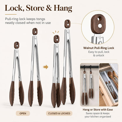 Wooden Tongs for Cooking - Kitchen Salad Tongs for Serving Food(12"+15")
