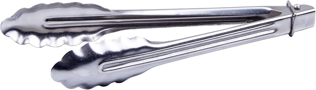 Winco 9" Silver Heavy-Duty Utility Stainless Steel Tongs