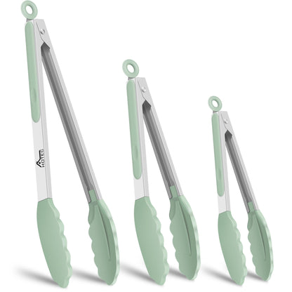HOTEC Premium Stainless Steel Locking Kitchen Tongs with Silicon Tips, Set of 3-7", 9" and 12" (Gradient Blue)