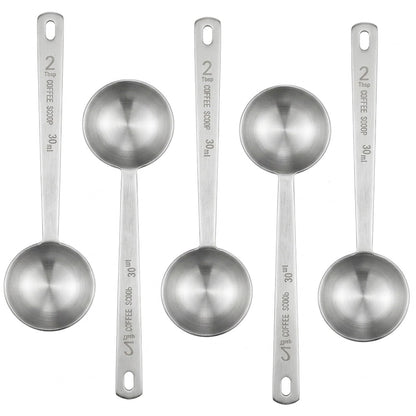 Timoo Coffee Measuring Scoop 1 Tablespoon long handle Stainless Steel spoon for Coffee, Milk Powder, Fruit Powder, Set of 5