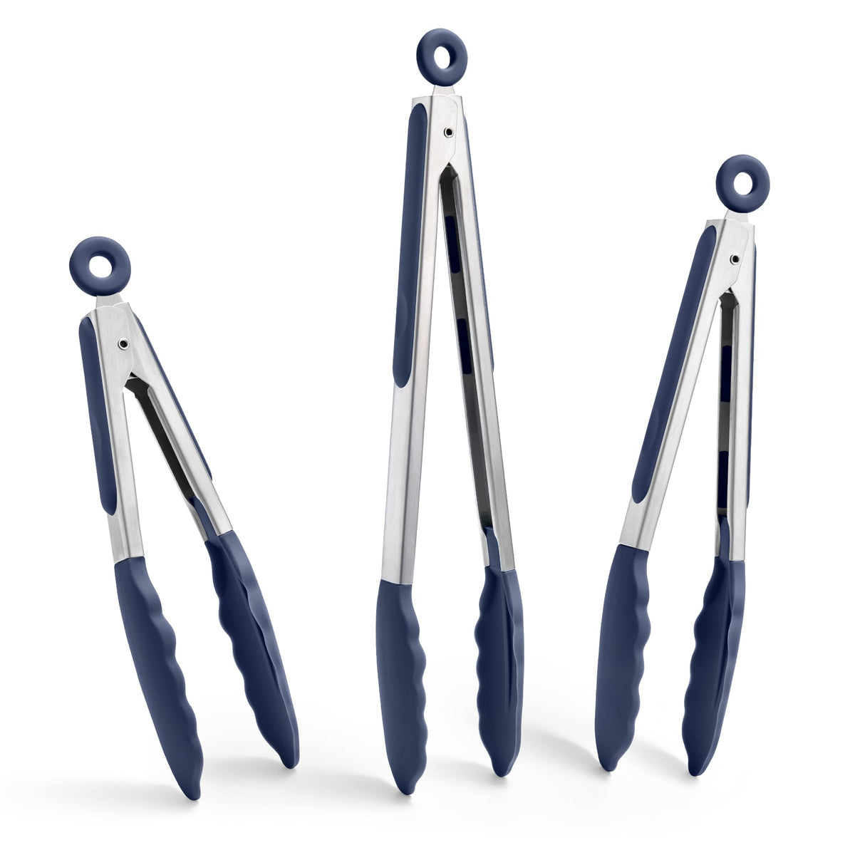 Doosu Kitchen Tongs with Silicone Tips for Cooking Serving (3Pcs, Navy)