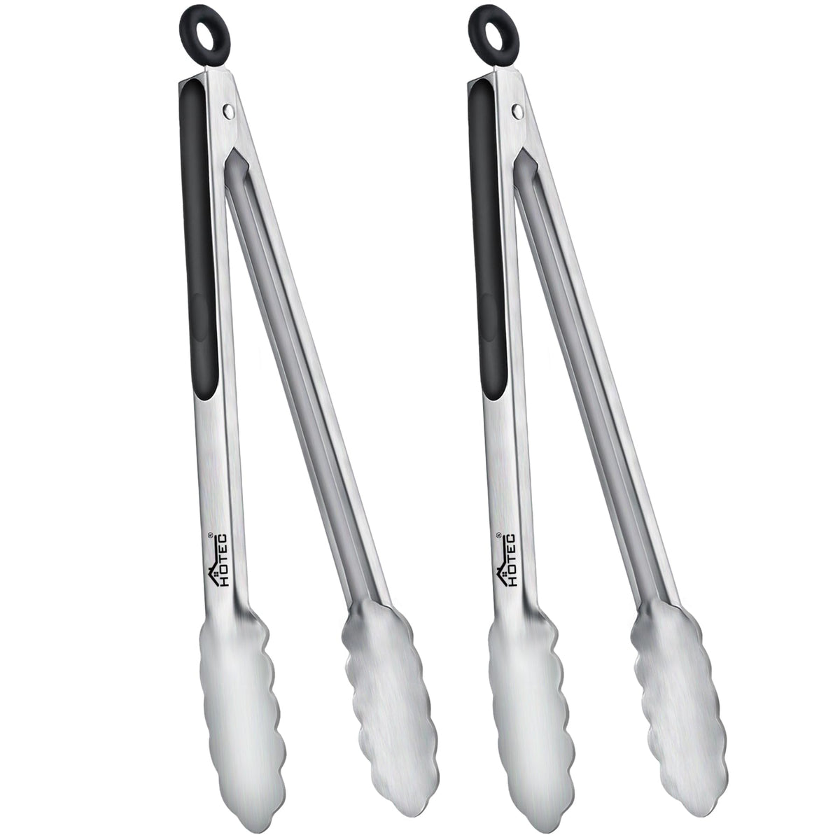 Hotec Tongs for Cooking Stainless Steel Kitchen Tongs Set of 2-9" and 12"