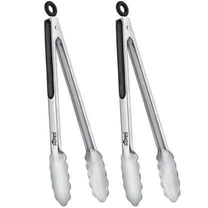 Hotec Tongs for Cooking Stainless Steel Kitchen Tongs Set of 2-9" and 12"