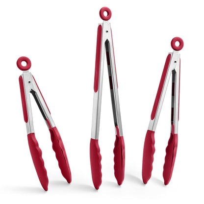 Doosu Kitchen Tongs with Silicone Tips for Cooking Serving (3Pcs, Navy)
