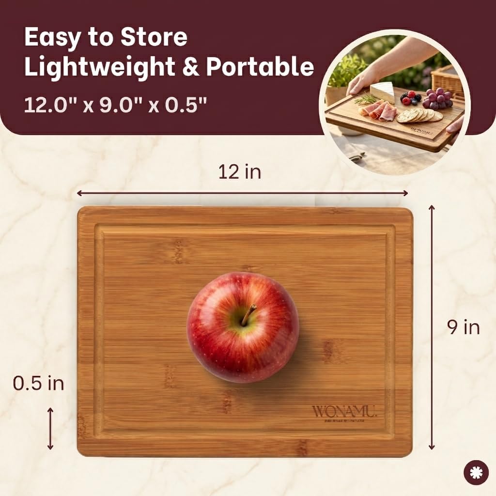 WONAMU Small Bamboo Cutting Board Non Toxic Lightweight & Durable, Gift Set
