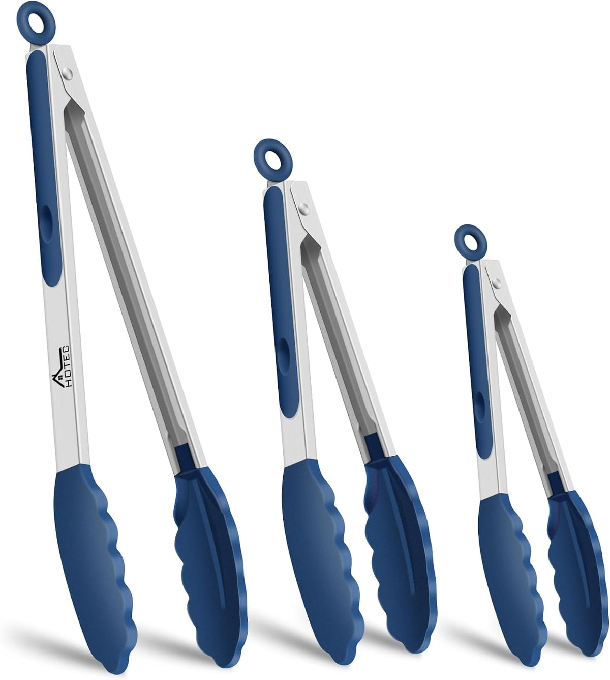 HOTEC Stainless Steel Kitchen Tongs with Silicone Tips, Set of 3-7",9" &12"