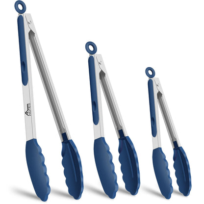 HOTEC Stainless Steel Kitchen Tongs with Silicone Tips, Set of 3-7",9" &12"