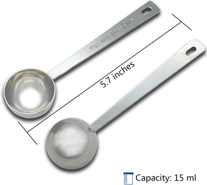 Timoo Coffee Measuring Scoop 1 Tablespoon long handle Stainless Steel spoon for Coffee, Milk Powder, Fruit Powder, Set of 5