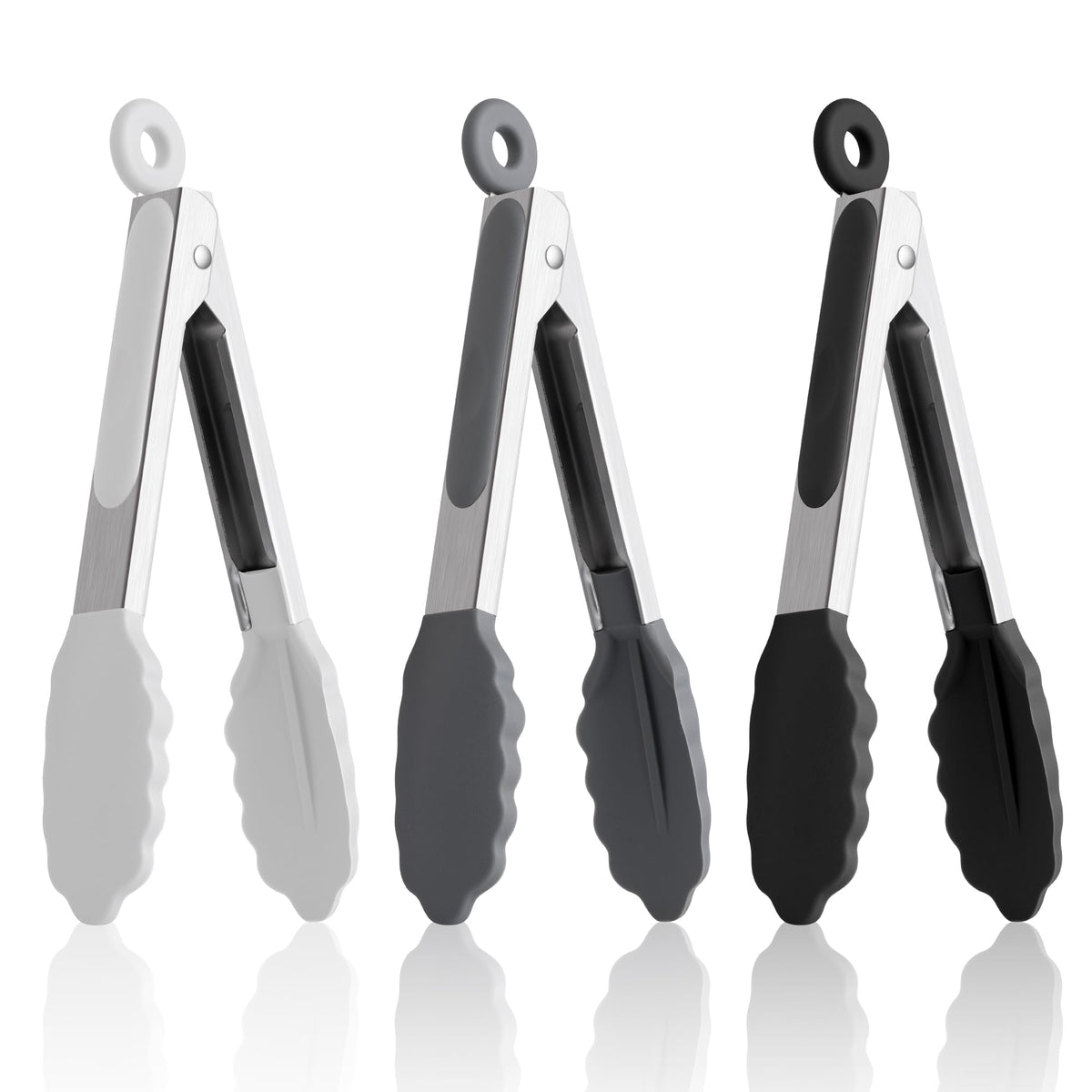 6PCS 7-Inch Silicone Tongs Set, Stainless Steel Tongs with Silicone Tips