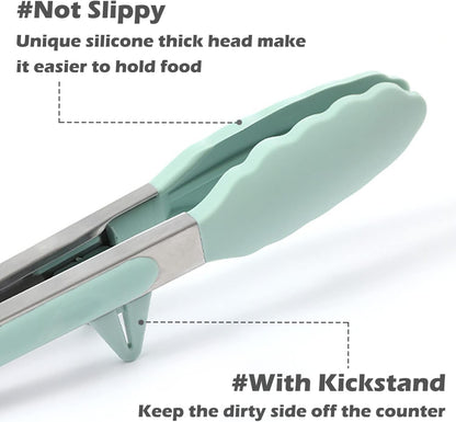 9" Kitchen Tongs for cooking with Silicone Tips, 3Pcs Serving Tongs, Green
