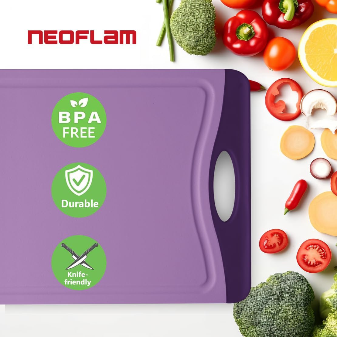 Neoflam Flutto Poly Cutting Board - Purple, Durable Plastic, Knife-Scratch Resistant, Large Handle, Kitchen Essential (11.5 x 8 x 0.4 inches)