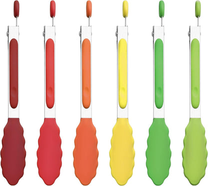 6PCS 7-Inch Silicone Tongs Set, Stainless Steel Tongs with Silicone Tips