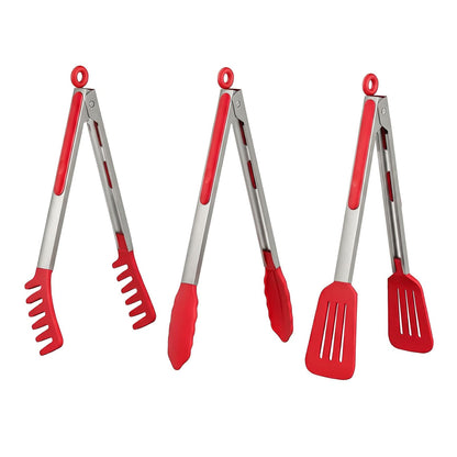 HST Tongs for Cooking with Silicone Tips 3 Pack, Kitchen Tongs (9", Black)